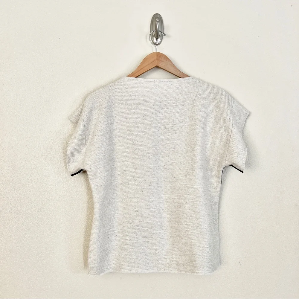 BASSIKE Irregular Linen Twill Slit Neck Top in Beige - Picture 8 of 9